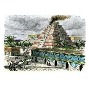  Temple Ceremony in an Aztec City Premium Poster Print 