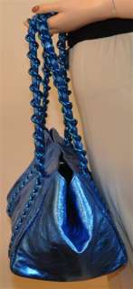Chanel Leather Blue METALLIC Small Tote Bag/Purse  