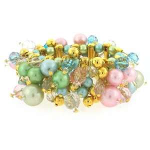  Gold Tone Multi Color Faux Pearl Stretch Bracelet Jewelry
