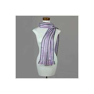  NOVICA Cotton scarf, Orchid Shimmer
