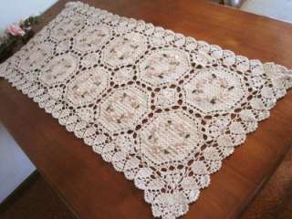 Hand Silk Daisy Embroidery Crochet Lace Table Runner  