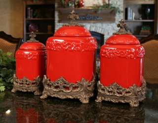Tuscan Drake Design Red Large Canister S/3 NEW  