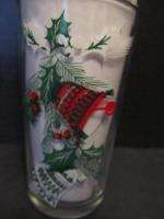 Vintage Set of Six Christmas Glasses Tumblers Carrier HOLLY BELLS 