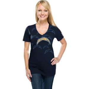   Womens D.L. Deep V Neck Navy Short Sleeve Top