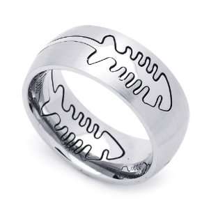  9MM Stainless Steel Fish Bone Cut Out Comfort Fit Wedding Band 