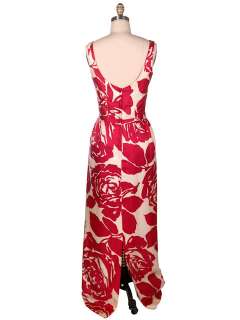 Vintage Suzy Perette Evening Gown Huge Red Rose Print Silk Long 1960s 