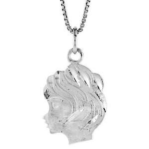 925 Sterling Silver 7/8 in. (22mm) Tall Girls Head Pendant (w/ 18 