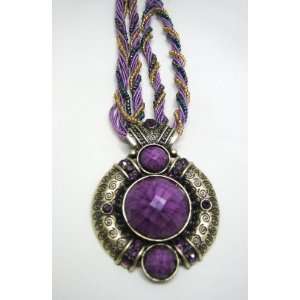   Stone with Purple Crystals Tibetan Tribal Necklace 
