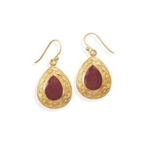  14 Karat Gold Plated Rough Cut Ruby Earrings Jewelry