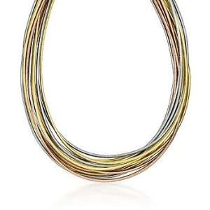   Italian Tri Colored Multi Strand Flex Necklace With 14kt Gold Jewelry