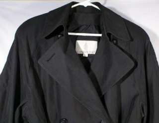London Fog Long Trench Coat Jacket Black Belted Womans 10P Petite 