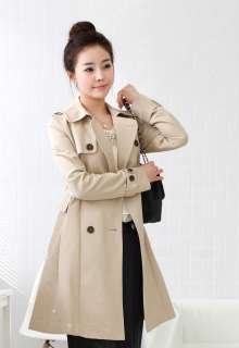 CHIC DOUBLE BREASTED COAT LAPEL TRENCH BELTED BEIGE S RY00024  