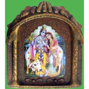 Radha Krishna with His Cow in Forest, Religious Poster Painting in 