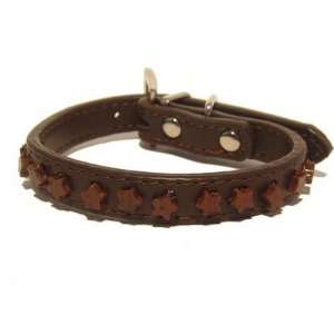 Obsidian Pet Collar 01 Small Mahogany Star Brown Leather Dog Cat Stone 