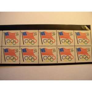 US Postage Stamps, 1991, Flag & Olympic Rings, S# 2528a, Booklet Pane 