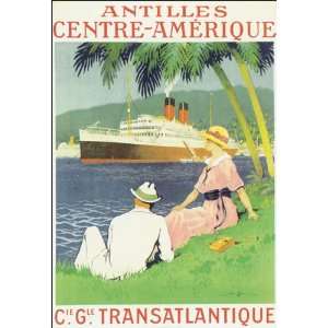 ANTILLES CENTRAL AMERICA TRANSATLANTIQUE SHIP 14 X 18 VINTAGE POSTER 