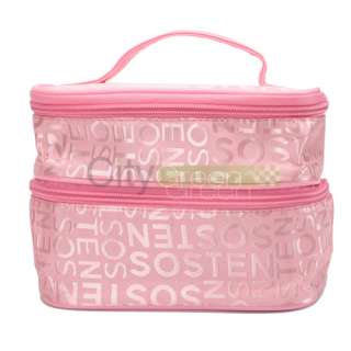 Makeup Cosmetic Container Hand Case Double Layer Bag Pack W/ Mirror 