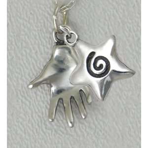  Reiki Star and Healing Hand Necklace in Sterling Silver 
