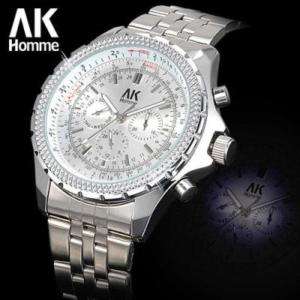 AK Homme★ White Rhombic Knurled Auto Mechanical Watch  
