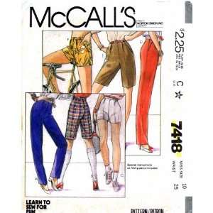  McCalls 7418 Sewing Pattern Pants Shorts Size 10   Waist 