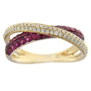  14k Yellow Gold Ruby and Diamond Criss Cross Ring, Size 7 