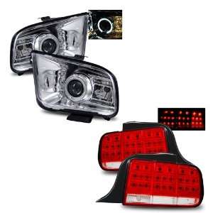 05 09 Ford Mustang Chrome LED Halo Projector Headlights (2010 Style 