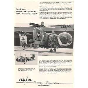   ONR Vertol Model 76 VTOL Aircraft Print Ad (50180)