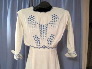   Cotton Long Day Dress w/Embroidery in Blues Lovely EC B34  