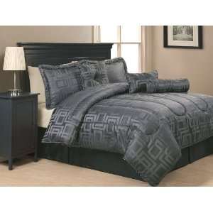   7Pcs King Black and Charcoal Geo Comforter Bedding Set: Home & Kitchen