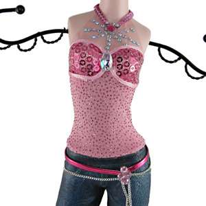 Denim Skinny Jeans Doll Jewelry Stand Tree Pink Top 15  