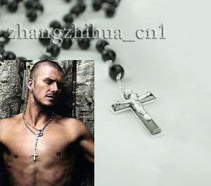 Beckham Rosary Rosario Jesus Cross Black Bead Necklace  