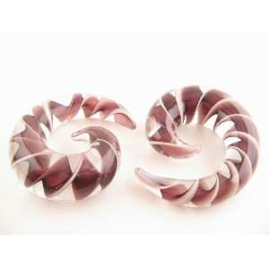    Pair Purple Ribbon Pyrex Glass Spiral 4g 4 gauge 5mm Jewelry