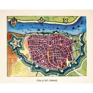  Old Antwerp Belgium City Planning Civic Layout Street Map 
