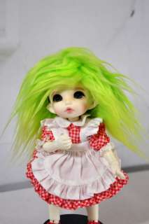 Argon Green Faux Fur Wig for Puki Fee tiny Dollfie BJD Size 5/6 