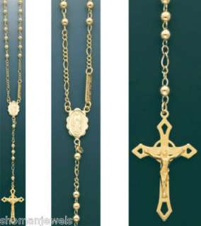 14k Yellow Gold Rosary Crucifix Chain Necklace 3mm 26  