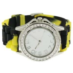  Womens Rhinestone accented Black and Yellow Large Face 