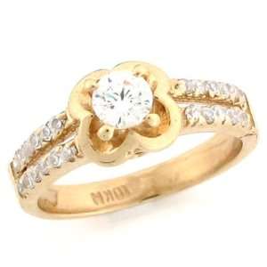  14k Split Shank CZ Clover Flower Promise Ring Jewelry