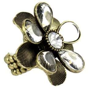   Carol Antique Gold Crystal Vintage Look Flower Ring with Stretch Band