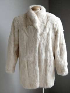 Woman BERMANS Genuine Snow White Rabbit Fur Stroller Coat Jacket Size 