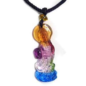  Liuli Colorful Goddess of Mercy Glass Pendant Necklace 