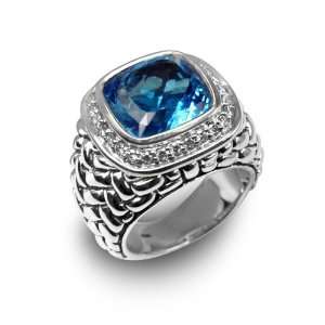   Silver, Blue Topaz and Diamond Weave Ring Scott Kay Jewelry Jewelry