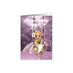   Happy Birthday cute fairy on flower swing, magical Card: Toys & Games
