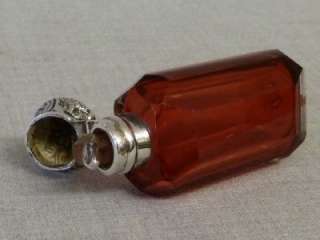 LOVELY ANTIQUE VICTORIAN SILVER RUBY GLASS FACETED SCENT PERFUME 