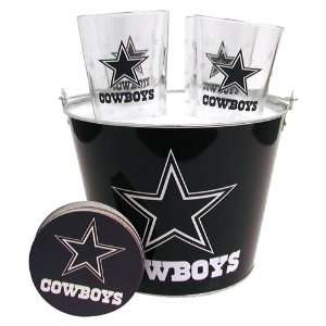 Dallas Cowboys NFL Metal Bucket, Satin Etch Pint Glass & Coaster Set 