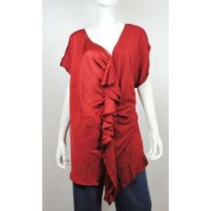   NEW CALVIN KLEIN JEANS WOMENS BLOUSE SHORT SLEEVES RED TOP 2X: Beauty