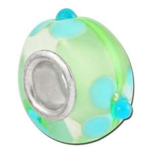  13mm Clear with Blue Flower and Green Stem Rondelle Large 