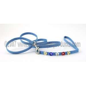  Blue Suede Dog Leash with multi colored flowers 5 ft.: Pet 