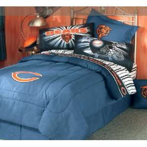  Chicago Bears Blue Denim Twin Size Comforter and Sheet Set 
