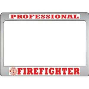  Firefighter License Plate Frame Red & White: Automotive