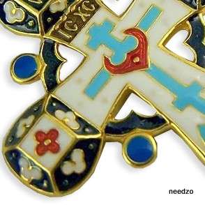 Enameled Orthodox Bishops Pectoral Cross Russian Gold  